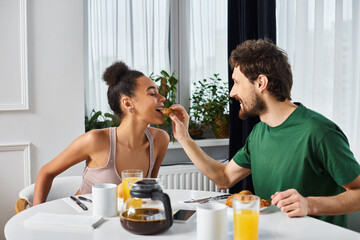 Cozy morning breakfast with young couple enjoying shared moments and delicious food