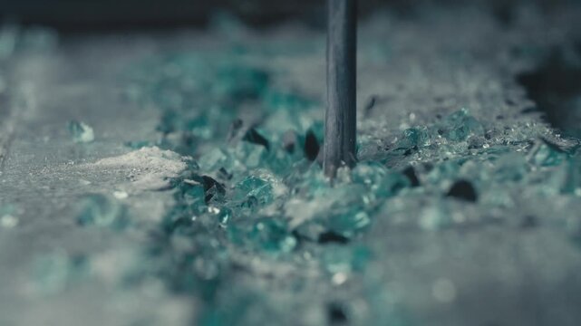 Chisel Scraping Glass Debris in Close Up