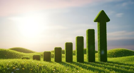 Green graph growing on a grassy hill under a sunny sky