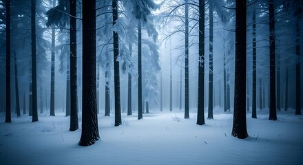 Winter forest area features snow covered trees with icy details under cloudy daylight