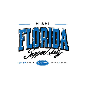 Miami Florida Vintage Varsity Logo &ndash; Superior Quality T-Shirt Graphic Vector