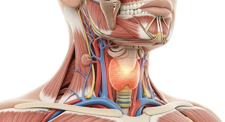 Thyroid Gland Anatomy: Anatomical Illustration with Highlighted Thyroid