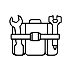 A simple line art illustration of a toolbox with wrenches and screwdrivers neatly organized