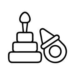 Stylized outline icon of a stacked toy and a fallen santa hat