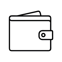 Simple line art icon of a closed wallet with a snap closure and a card peeking out