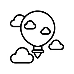 Simple line art illustration of a hot air balloon floating among cumulus clouds