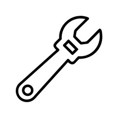 Simple line drawing of an adjustable wrench tool on a white background
