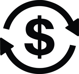 Circulation of money icons set in black and blue colors on white background.