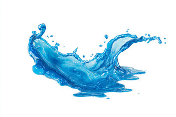 Vibrant blue liquid splashes dynamically creating an abstract shape with numerous droplets frozen in motion against a crisp white background highlighting fluidity and freshness