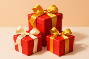 Obraz premium Red gift boxes with bows representing celebration and holiday