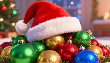 Festive Christmas Baubles Topped with a Classic Santa Hat