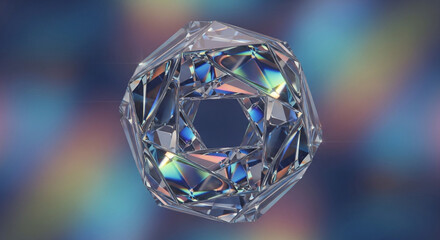 Stunning geometric crystal with vibrant rainbow reflections, an eye-catching abstract design perfect for modern technology or luxury branding projects