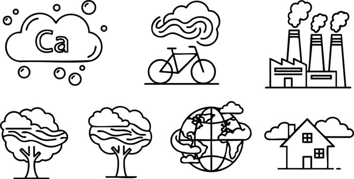 Air pollution environmental impact illustration with factory smoke trees bicycle globe and house vector