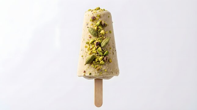 Creamy Malai Kulfi with prominent cardamom pods and pistachio garnish.