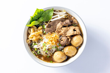 Boat noodles on a white background
