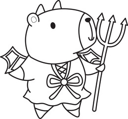 Illustrations of cute capybara character clip art for kids. Capybara with halloween theme 