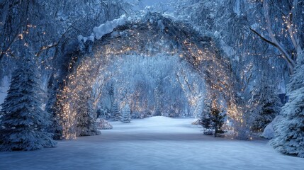 magical winter wonderland archway decorated with christmas lights and snow covered trees 2026