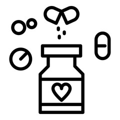 Icono de medicinas. Frasco de medicamentos. Cuidado y bienestar médico. Ilustración vectorial