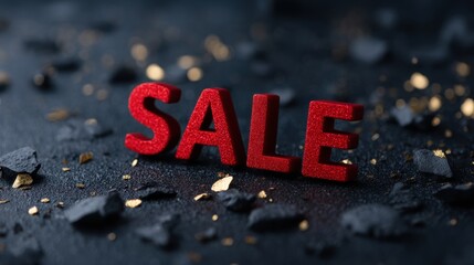 Luxurious Red Glitter SALE Text on Dark Background with Golden Accents