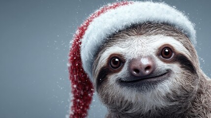 cute sloth in santa hat on new year background 2026