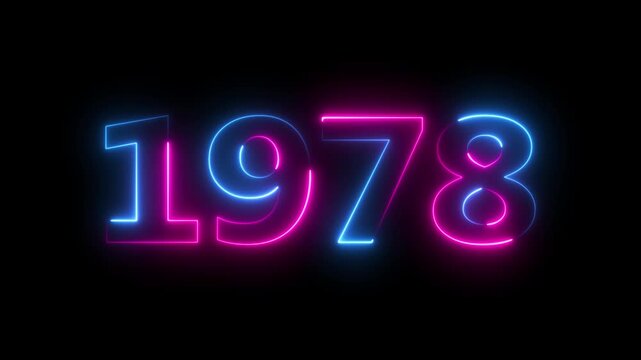 Glowing neon 1978 happy new year 1978 animated text new year on black background. Abstract 1978 neon text animation,
