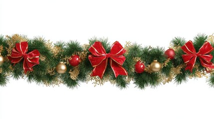 festive christmas garland with red bows and gold ornaments isolated on transparent background creating a warm and inviting atmosphere for holiday decorations and seasonal celebrations 2026
