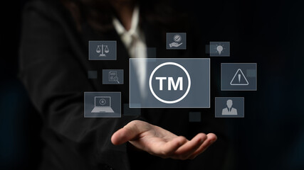 Trademark protection and legal compliance with TM icon, copyright law, patent check, intellectual property rights, and branding regulation enforcement Latch