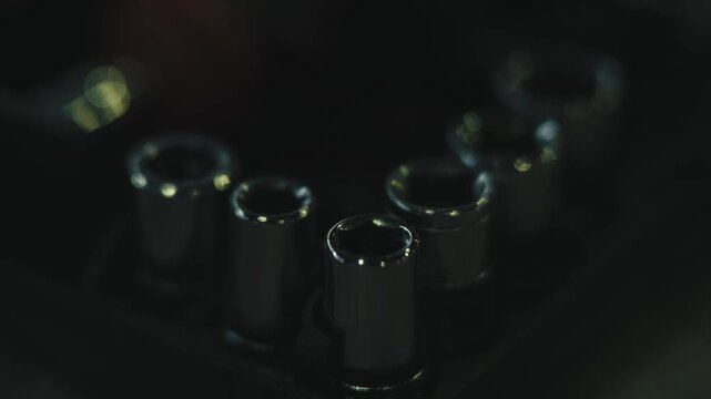 Socket Wrench Set in Macro with Workshop Light Play