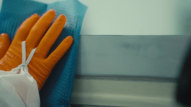 Worker Cleaning Tram Panel Before Painting