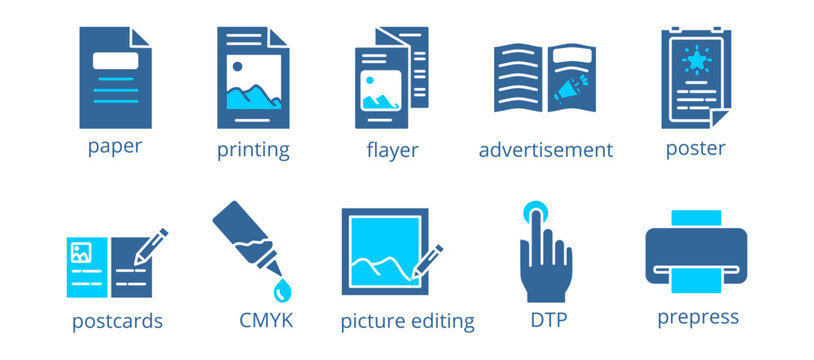 print icon set collection in dual tone style. 