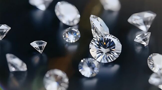 Sparkling diamonds captured in close-up showcasing their brilliance and cut in a stunning arrangement on a dark surface