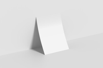 Minimal Curved Paper Mockup Leaning Against Wall on Clean White Background for Branding and Print Design