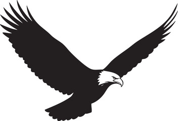 Obraz premium Black and white illustration of an eagle in flight, symbolizing freedom and power, a majestic bird soaring with wings spread wide against an empty background