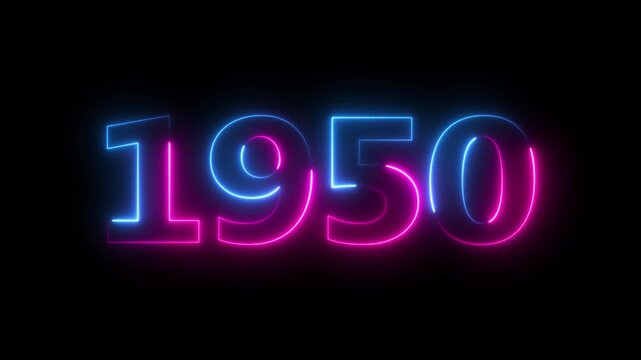 Glowing neon 1950 happy new year 1950 animated text new year on black background. Abstract 1950 neon text animation,