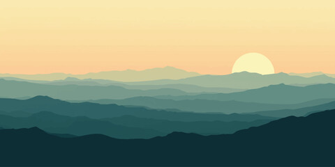 Obraz premium Layered mountain silhouettes against a soft gradient sunset sky