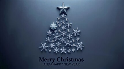 Minimalist Black Christmas Tree made of Snowflakes and Star on Dark Background Holiday Design_10