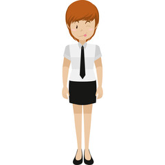 Illustration Of A Young Woman In A White Short Sleeve Shirt Black Tie And Black Skirt Winking And Sticking Her Tongue Out With A White Background