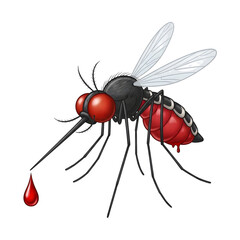 Detailed Illustration of a Mosquito with a Blood Drop.