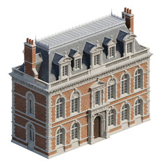 Elegant Classical French Mansion Architecture Detailed Exterior View.