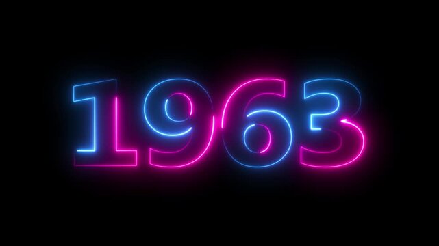 Glowing neon 1963 happy new year 1963 animated text new year on black background. Abstract 1963 neon text animation,
