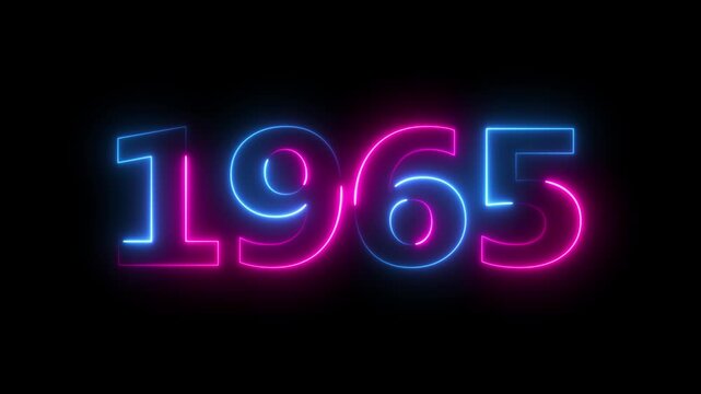 Glowing neon 1965 happy new year 1965 animated text new year on black background. Abstract 1965 neon text animation,