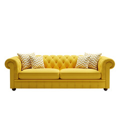 Elegant Yellow Chesterfield Sofa with Decorative Pillows.