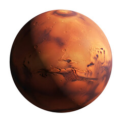 The Red Planet Mars with its distinctive surface features visible.