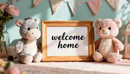Cute plush toys welcome home sign decor