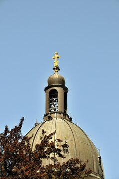 Dome with carillon of the Protestant Christuskirche in Mainz, Rhineland-Palatinate, Germany