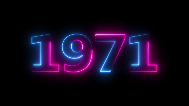 Glowing neon 1971 happy new year 1971 animated text new year on black background. Abstract 1971 neon text animation,