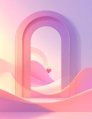 Pastel-toned art features archways and undulating abstract shapes