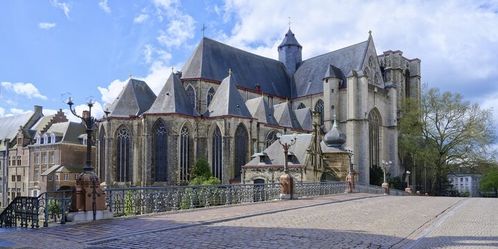 Late gothic Saint Michael Church and St. Michael bridge, Ghent, Flanders, Belgium