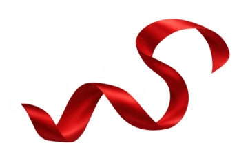 Red satin ribbon floating on transparent background