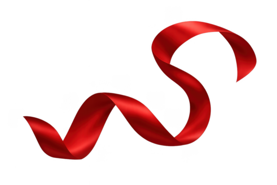 Red satin ribbon floating on transparent background